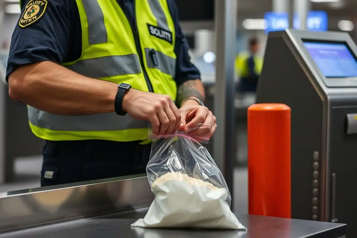 Proteinpulver im Handgepäck bei der Sicherheitskontrolle am Flughafen