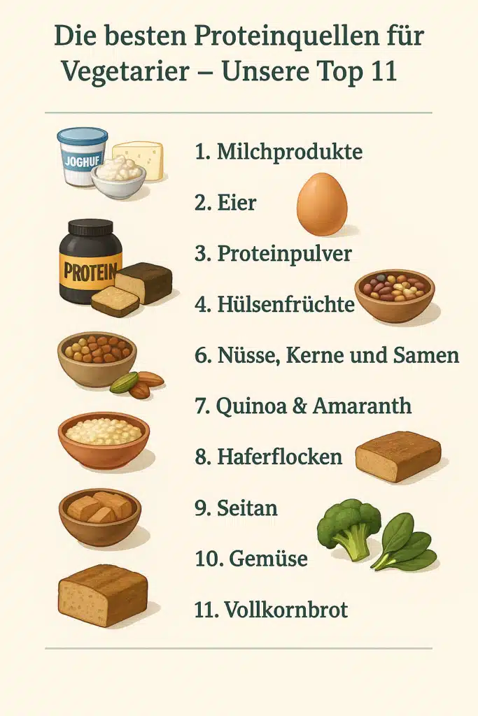 Eine visuelle Zusammenfassung der 11 Top Lebensmittel als Proteinquelle für Vegetarier
